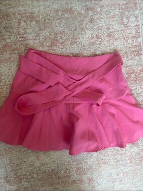 Pink Flared Mini Skirt with Waist Tie